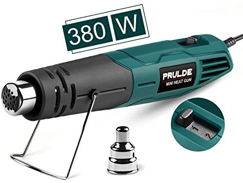 PRULDE Mini Heat Gun for Crafting, 2 Temp Settings 480℉&850℉ Fast Heat Shrink Gun with 6.6Ft UL Cord/Reflector Nozzle, Overheat Protection Hot Air Gun for Shrink Wrap/Tubing, Vinyl Wrap, Resin
