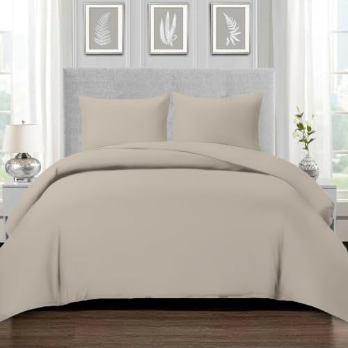 Pizuna 800 Fadenzahl aus Baumwolle Bettwäsche Einfach Taupe, 100% Langstaple Baumwolle Bettbezug und Kissenbezug, 100% Baumwolle Mako Satin 2-Teilig Bettwäscheset 135x200 + 80x80 Einfach Taupe