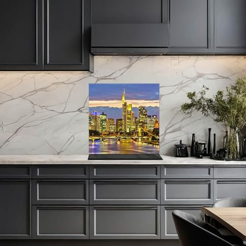 banjado Küchenrückwand Glas ohne Bohren 40x40cm – Glasrückwand Küche mit Motiv Frankfurt Main/Spritzschutz Küchenrückwand Glas/selbstklebende Küchenrückwand Platte - magnetisch & beschreibbar
