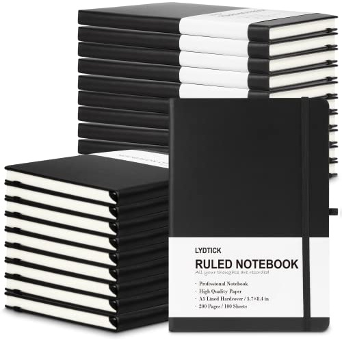 LYDTICK 20 Pack Journals for Writing College Ruled Notebooks Journal in Bulk, Hardcover Notebooks (200Pages) for Note Talking, Lined Bullet Journals for Home School Office, 5.7x8.4, Black