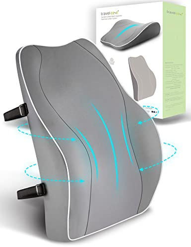 Travel Ease Cojín de Soporte Lumbar Ergonómico, Respaldo de Espuma Viscoelástica para Asiento de Automóvil, Silla de Oficina, Respaldo con Cubierta Antiestática y Correas Ajustables Dobles, Gris