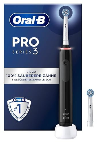 Oral-B Pro 3 3000 Cepillo de Dientes Eléctrico con Mango Recargable y 2 Cabezales, Diseñado Por Braun - Blanco y Negro