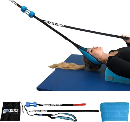 Fisher Traction Cervical Neck Traction Device – Neck Decompression for Spinal Rehydration & Disc Bulges – Patented Stretcher Strap Release for Pinched Nerves – Lightweight & Portable Neck Stretcher