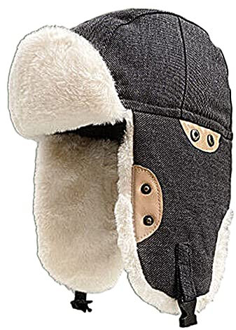 JIARY Unisex Fliegermütze,Outdoor-Lederhut Für Herren Mit Winddichter, Warmer Ohrenschützer-Lederhut,Trappermütze Aus Für Herren,Schwarz,M(54~59cm)