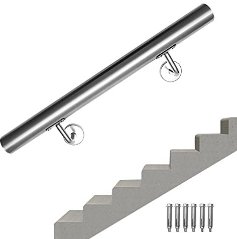 Ansobea handlauf edelstahl,Edelstahl Geländer 140cm langer handläufe,42mm,handlauf treppe verwendet für Innen- und Außentreppen,inkl Wandhalterung und Endkappen