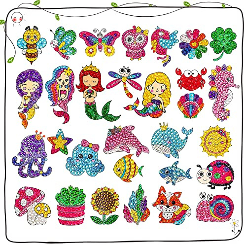UGBO Diamond Painting Kinder Einhorn meerjungfrau ​Diy Diamant Painting Bilder Sticker Set 5D Malerei Diamontpating Aufkleber Mosaik Klebebilder für Kinder ab 4 Anfänger Kunst Handwerk (30 Stücke)