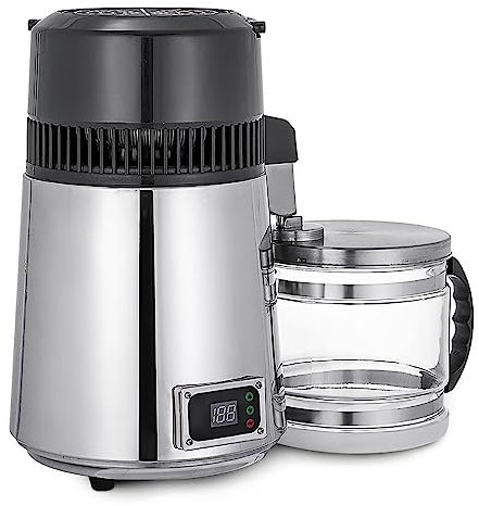 Destilador de agua, purificador de agua de 4 litros, con jarra de vidrio, protección automática contra cortes de energía, para el escritorio de la mesa de la encimera del hogar