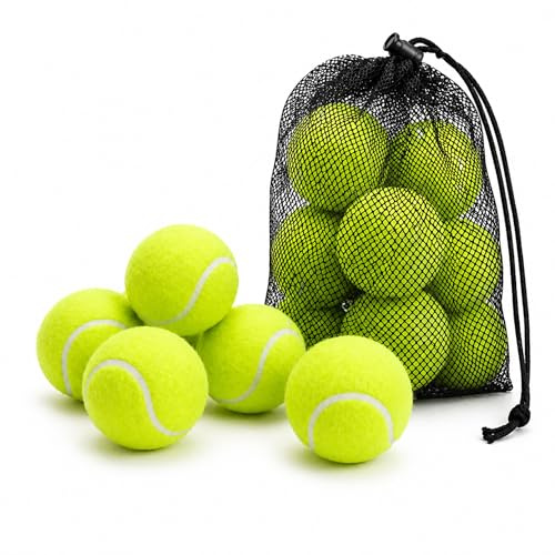Bargain House Tennis Balls with Mesh Carrying Bag - Sports - All Court Types - Pressure less - Practice - Durable - Tennis - Cricket Ball - Players - Soft Tennis - Light weight - Green (Pack of 12)