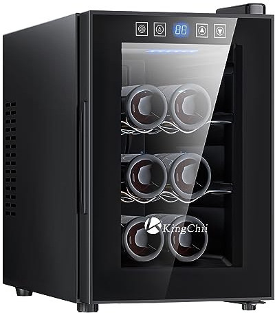 KingChii Thermoelektrischer Weinkühler mit 6 Flaschen, fortschrittliche Kühltechnologie, Edelstahl und gehärtetes Glas für Rotwein, Champagner für Zuhause, Küche oder Büro