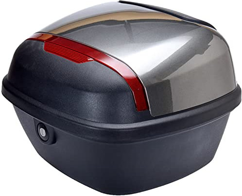 JUNNIU Rechteckige Motorrad-Topbox, Kofferraum-Heckbox, Helm-Gepäckaufbewahrungs-Topcase, mit Schloss und Montagematerial für Roller/Grau/37X34X30Cm Decoration