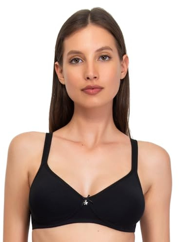 SIèLEI, Soutien-Gorge Semi-Coussin sans Armature, en Coton Bio, 100% Naturel, fabriqué en Italie, Couleur Noir, Taille 2B