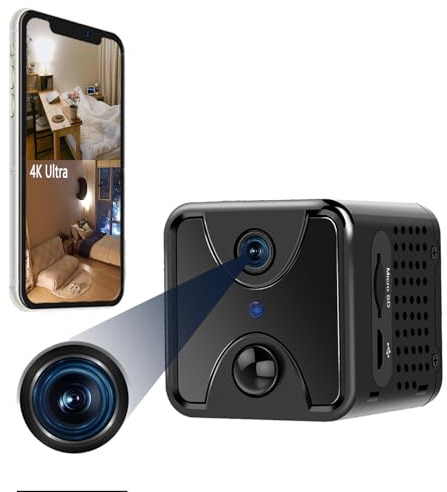 Tebetu Telecamera Spia Invisibile 4K, Mini Camera wifi Spia con Audio 3000mAh, Videocamera Sorveglianza Micro Spy Cam mit rilevamento del movimento PIR und grandangolo a 170° per interno/esterno