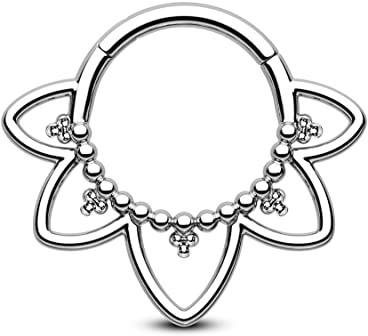 Agrewd Schmuck Minimalistische Lotusblume G23 Solid Titan Septum Piercing 16G 316L Edelstahl Septum Clicker Silber Gold Daith Ohrringe 8/10MM Daith Piercing Schmuck für Frauen Männer