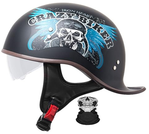 Retro Motorrad Halbhelme Motorradhelm Für Herren Damen Mit Visier Halbschalenhelm Braincap Jethelm Roller-Helm DOT/ECE-Zertifizierung Chopper Moped Scooter Offenem Helm 4,M:57-58CM
