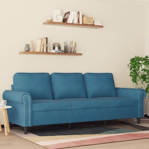 Willood 3-Sitzer-Sofa Loungesofa Couch mit Armlehnen Rückenkissen, Wohnzimmersofa Designsofa Metallgestell, Sitzmöbel Zweisitze,Multi-Sofa, Blau 180 cm Samt