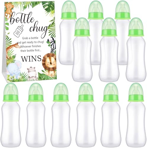 Trelaco 12 Pcs Baby Shower Bottle Chug Game, Forest, Light Green