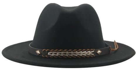 SOYNIA Fedora Trilby Filzhut Hut Cowboyhut Für Damen Und Herren Fedoras Gefilzter Panamahut Western-Vintage-Solid-Fedoras 60–62 cm (XL) Schwarz