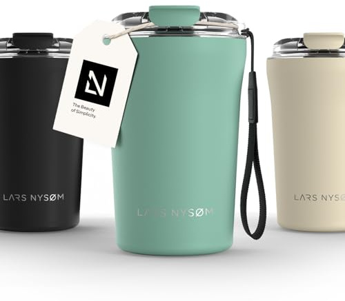 LARS NYSØM Thermo Kaffeebecher-to-go med bärrem & Tritan-lock | er Travel Mug 0,38 liter med isolering | Läcksäker rostfri termosmugg för kaffe & te (Aqua Turquoise, 380ml)