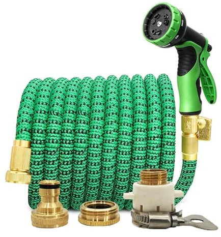 Tuyau d'arrosage Tuyau d'arrosage de jardin Tuyaux d'eau à double connecteur en métal à haute pression for le lavage de voiture d'irrigation de ferme de jardin(Color:Green black kit,Size:75FT-22.5M)