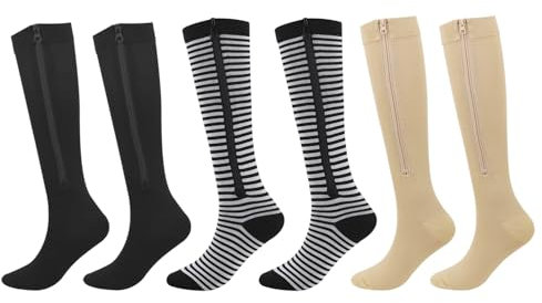 EHDWXVZM 3 Paia Di Calze, Calze A Compressione Sportiva, Calze A Compressione, Calze Con Cerniera, Calze Elastiche Per Le Gambe, Scaldamuscoli Al Ginocchio, Adatte Per La Corsa E Lo Sport