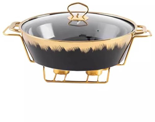 SUPBEI Casseruola in Ceramica con Coperchio in Vetro, Zuppiera da Portata Rotonda da 2 Litri, Scaldavivande per Buffet, Vassoio per Conserve Alimentari per Famiglie, Feste in Stile,Black