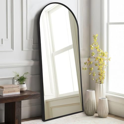 HLFMVWE Black Arched Full Length Mirror, 120x40cm Wall Mounted Mirror Metal Aluminum Frame Modern Simple Home Decor, Leaning Against Wall Mirror for Living Room Bedroom