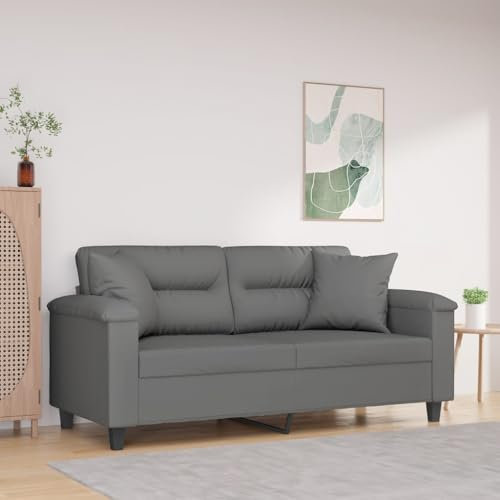 Homgoday 2-Sitzer-Sofa mit Kissen Loungesofa Sofa Couch Modern Gästesofa Doppelsofa Relaxsofa Relaxcouch Loveseat Sitzmöbel für Wohnzimmer Schlafzimmer Dunkelgrau 140 cm Mikrofasergewebe