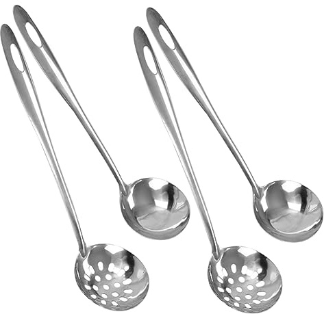 Hoement Lot de 4 cuillères à soupe, cuillère à dosa cuillère de cuisson, cuillère à soupe, cuillère de service alimentaire, tamis pour chauds, cuillères créatives à soupe, louche, passoire à