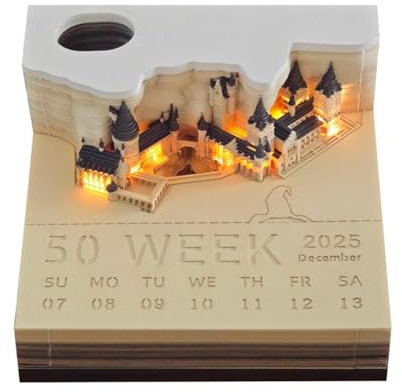 3D-Notizblock Schloss mit Licht zum Abreißen Kalender 2025 Z2r7 Jahr Geschenke Neuurlaub