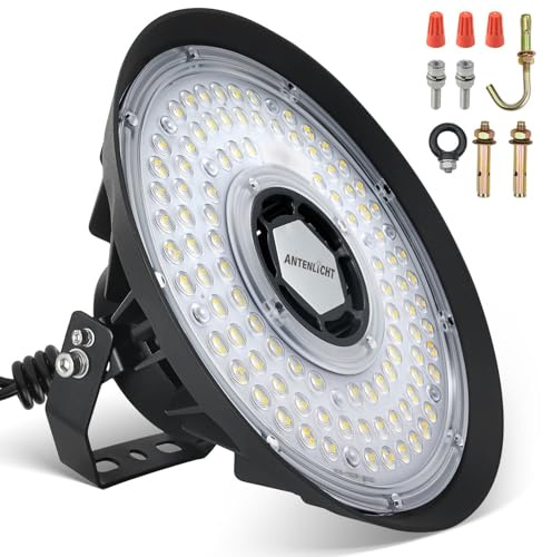 ANTENLICHT 200W UFO LED High Bay Light, 5000K Kaltweiß Hallenstrahler led, 170LM/W IP65 Wasserdicht Industrielampe mit U-förmiger Montagehalterung für Fabriken Garage Warenhaus