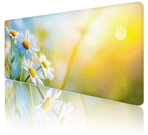 Tapis de Souris Fleurs Tapis de Souris Gamer XXL 900x600x3mm ImperméAble Et AntidéRapant Mousepad Bords Cousus Une éTendu SousMains Tapis Souris Blanc pour Gamer, Pc et DéCoration de Bureau M32
