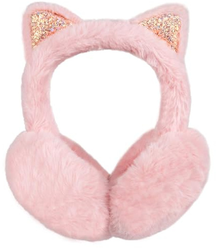 AOWVUTS Damen Winter Ohrenwärmer Pailletten Katzeohren Warme Ohrschützer Plüsch Ohrenschützer Winddicht Earmuffs Bequemer Weicher Ohrenwärmer Outdoor Winter Accessoire für Mädchen Kinder (Hellrosa)