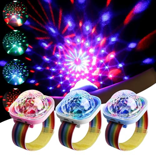 BORDEAG Disco Ball Licht, 3 Stück Mini Discokugel Licht, Discokugel Partylicht 5 Modi, Disco-Kugel-Licht, Discolicht Partylicht, Klein Discokugel Armband Wiederaufladbares