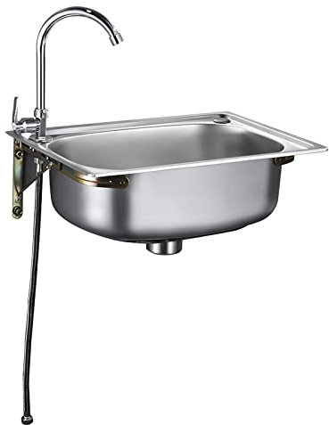 HYUFEIAO Fregadero de un Solo tazón de Acero Inoxidable 304, Lavabo de Pared Comercial, Fregadero de Cocina, Fregadero pequeño, con Grifo y escurridor, Superficie fácil de Limpiar, para lav