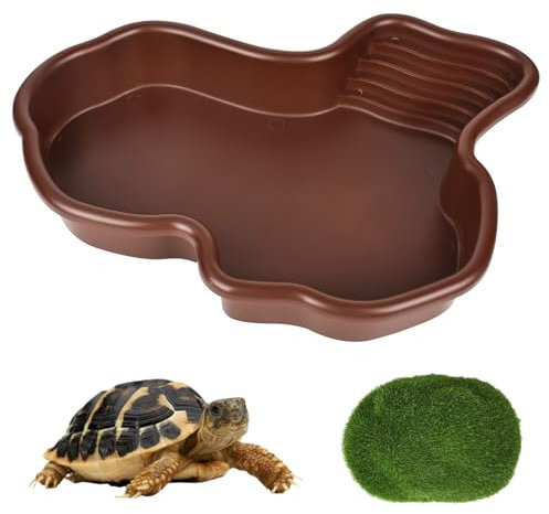 Trendecor Reptilien Badebecken, Schildkröten Wasserschale mit Simulierten Moosstein Großes Reptilien Rutschfestes Badebecken Tierbecken für Schildkröten Bartagamen Eidechsen Gecko