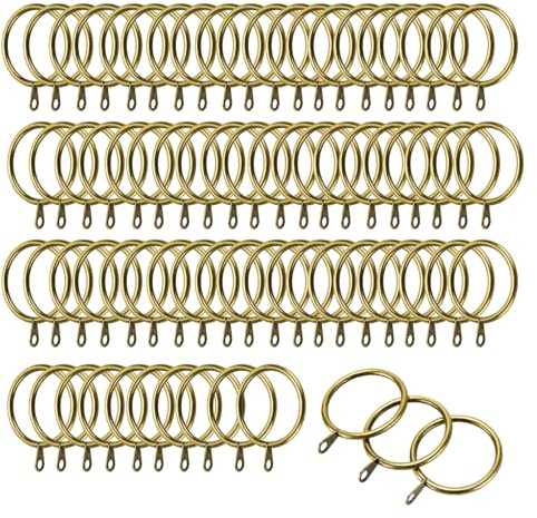 YUENPUN 150 Pcs Brass Curtain Rings Bulk with Sliding Eyelets, 38mm(1.5Inch) Inner Diameter Sliding Drapery Rings for Window Rods Shower Curtains