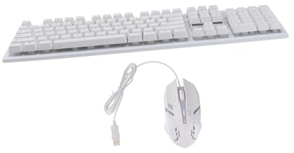 Ensemble Clavier et Souris Gaming Filaire USB Modèle 20 Blanc | 104 Touches et 4 Boutons, Design Anti-conflit, Plastique Résistant à L’usure, Usage Maison et Bureau