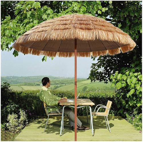Ombrellone da Sole in Stile Hawaiano per Le Vacanze in Giardino All'aperto nel Cortile, Protezione Solare Anti UV Parasole Tilt Fution, Coperto con Paglia, Φ1.8m