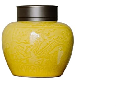 Boîte à thé en céramique de style chinois vintage avec double couvercle hermétique et glaçage favorable au nuage de dragon oriental, théières jaunes, boîtes à thé, canettes, boîte à thé pour épices de