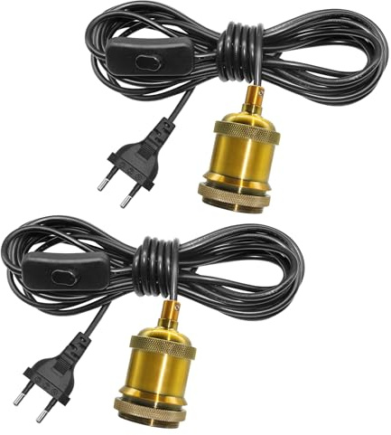 2 Stück E27 Lampenfassung mit Schalter und Stecker, Vintage Pendelleuchten aus kupferfarbenem Metall, 5 m Kabel DIY Deckenlampe für Wohnzimmer, Küche & Schlafzimmer
