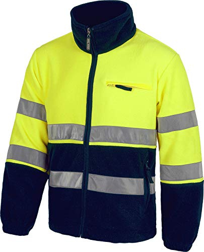 WORKTEAM Chaqueta Polar Alta Visibilidad, Clase 2 ISO 20471, Reflectante, Protección Frío EN 14058, 100% Poliéster 260 g/m². Unisex Marino+Amarillo A.V. 4XL