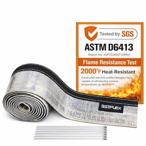 Heat Shroud Aluminized Sleeving Heat Shield Fuel line Wire Heat Sleeve 1 I.D. x 10FT with 10 Pcs 7.8Inch Stainless Steel Cable Metal Zip Ties