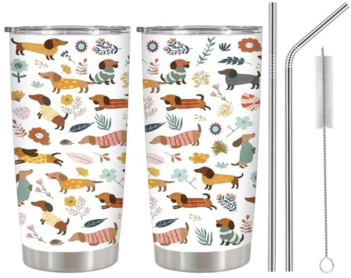 Taza de acero inoxidable de 800 ml, vaso portátil con pajita y tapa, taza térmica multifuncional para leche, café, cola y zumo, regalos para los propietarios de perros salchicha
