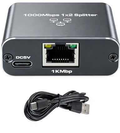Jetstream Divisor de Red LAN 1 a 2 1000Mbps, Splitter de LAN sin PoE, Ideal para Routers Ordenadores Decodificadores TV Digitales
