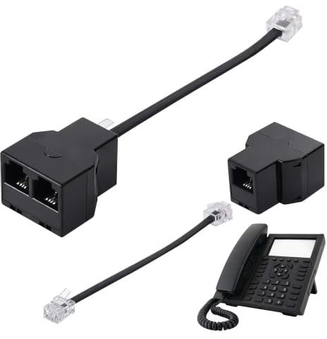 Ebksqs 2er Set RJ11 6P4C Telefon-Adapter – 1 Auf 2 Splitter – Buchse Zu Stecker Mit 12,7 Cm Kabel – Verteiler Für Festnetztelefon