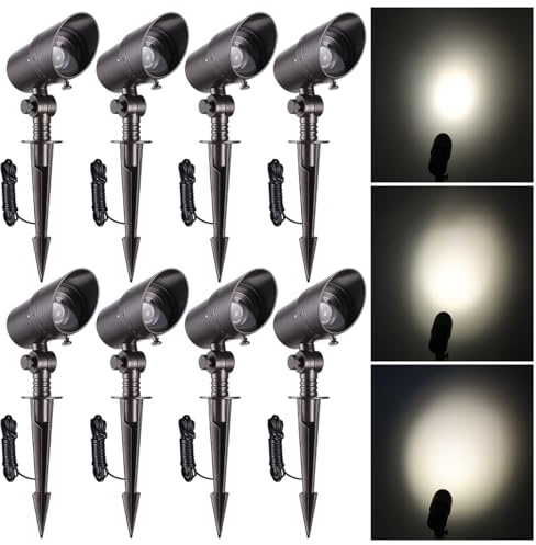 LEONLITE 8-Pack 5CCT LED Landscape Spotlight, 15°-60° Adjustable Beam Angle, 8W Low Voltage Spot Light with Stepless Adjustment, 12-24V AC/DC, Aluminum, IP65 Waterproof, Oil Rubbed Bronze