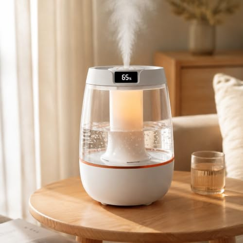 3L Humidifier for Bedroom - Smart Cool Mist Humidifier with Night Light, Ultra-Quiet Dual Spray Air Humidifier for Indoor Home/Bedroom/Office/Plants Room, 3 Mist Modes Mist Diffuser, 25 dB