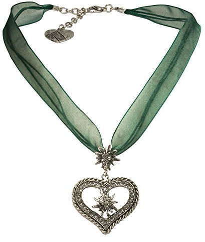 Alpenflüstern Organza-Trachtenkette Strass-Edelweiß-Herz - Damen-Trachtenschmuck mit Trachtenherz, Dirndlkette grün DHK193
