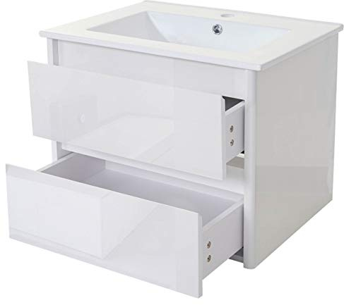 Mendler Waschbecken + Unterschrank HWC-B19, Waschbecken Waschtisch Badezimmer, Hochglanz 50x60cm - weiß