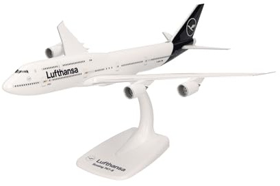 Herpa Snap-Fit modellflygplan Lufthansa Boeing 747-8 Intercontinental, miniatyr i skala 1:250, samlarobjekt, modell med ställ, plast